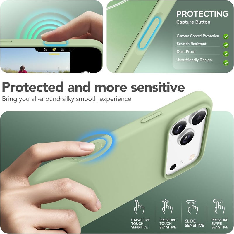 GONEZ Magnetic for iPhone 17 Pro Max Case, Compatible with MagSafe, [Screen Protector + Camera Lens Protector], Liquid Silicone Anti-Scratch Shockproof Protective Phone Case 6.9 inch, Green - Image 5